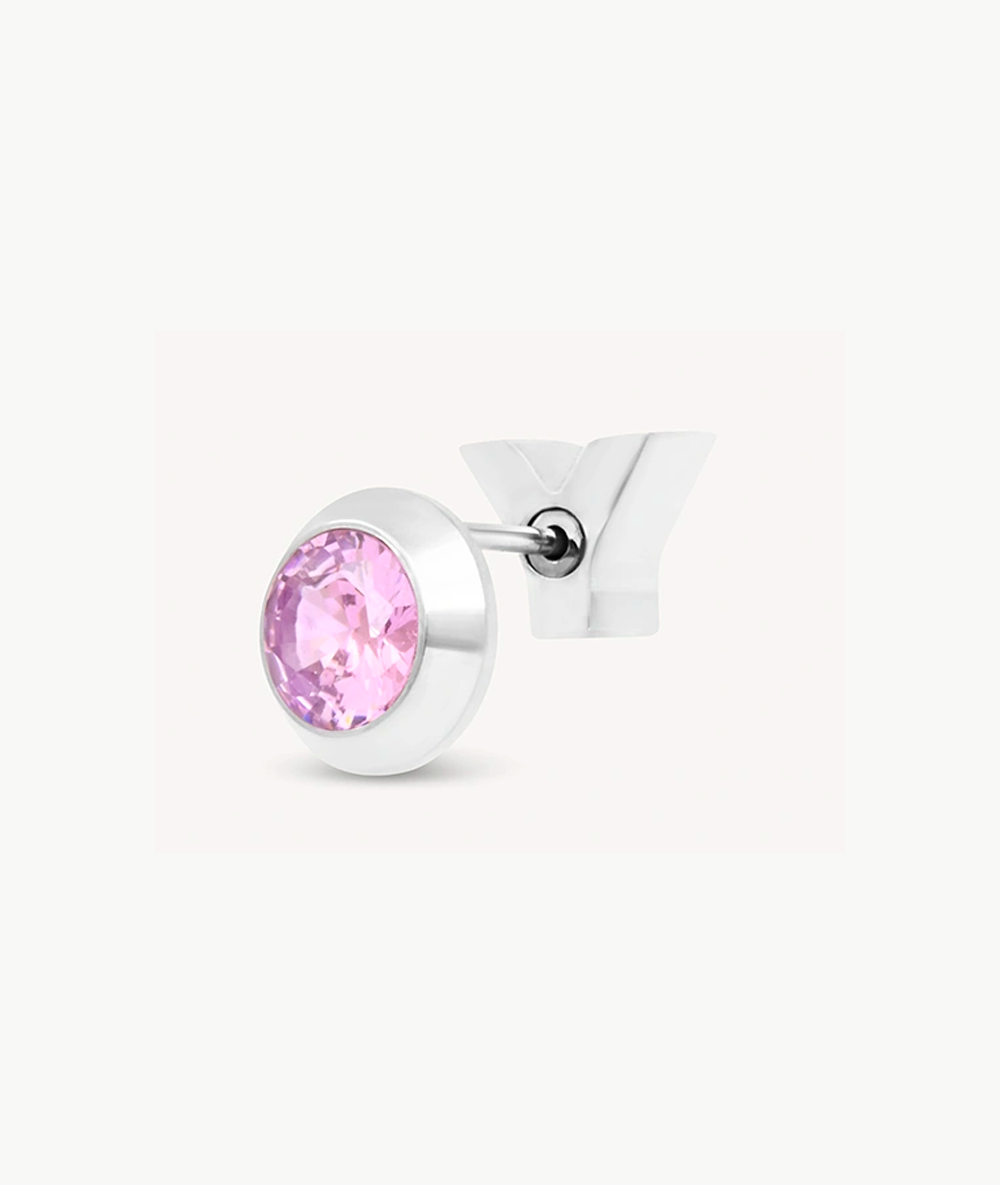 Boucle d'oreille puce argenté et zircon rose LUCA SC