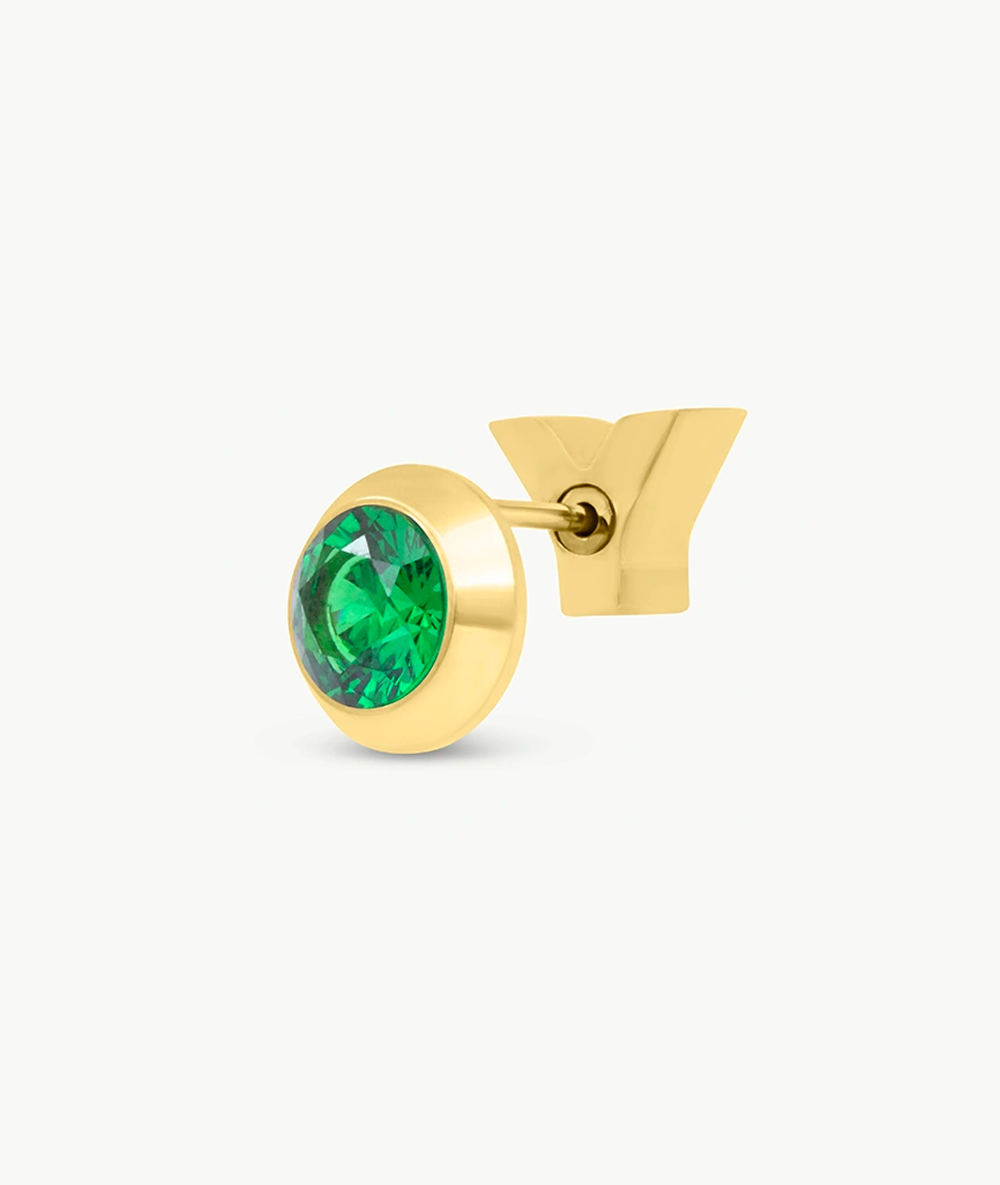 Boucle d'oreille puce doré avec zircon vert LUCA G C