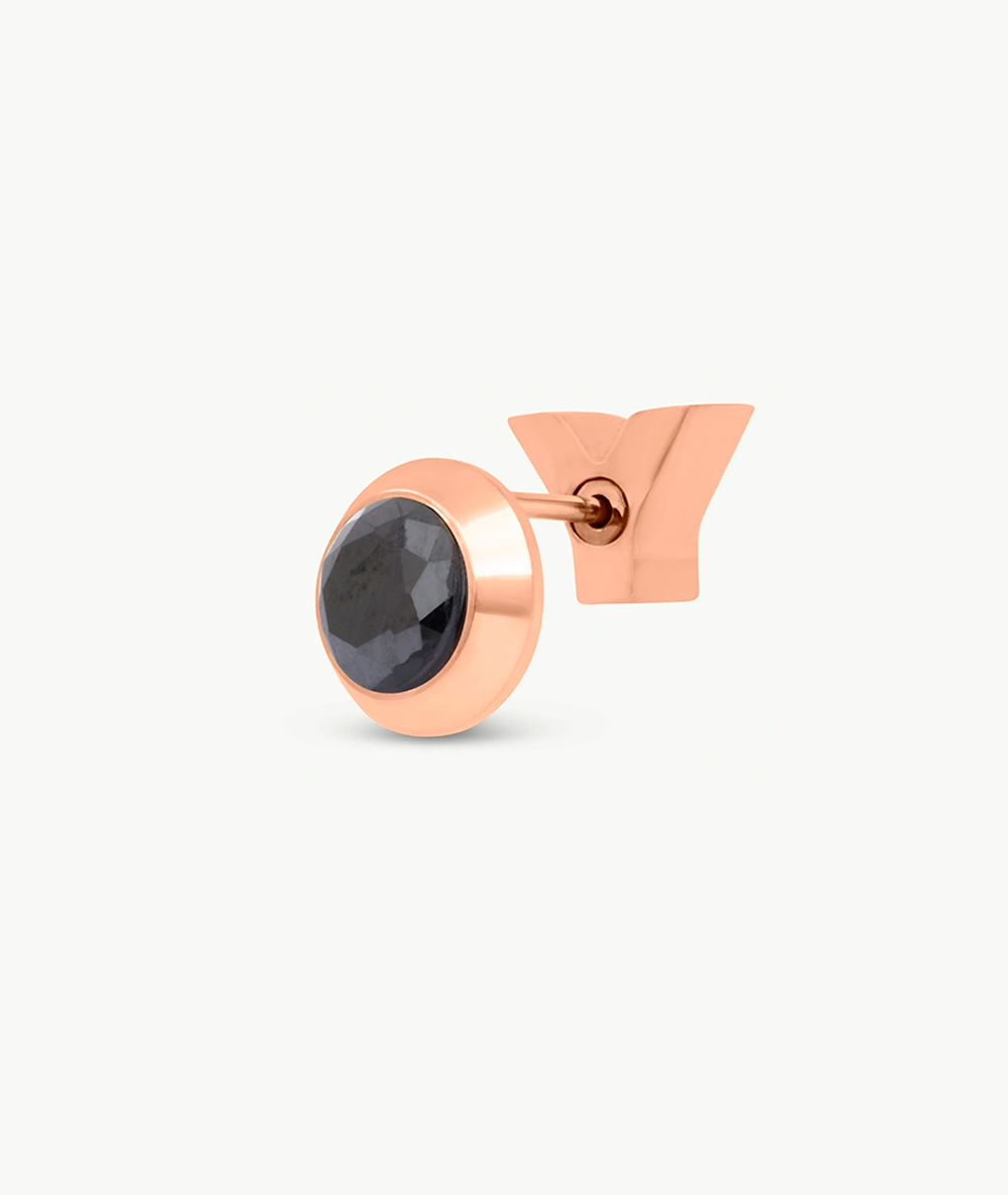 Boucle d'oreille puce rose gold et zircon noir LUCA RG BL