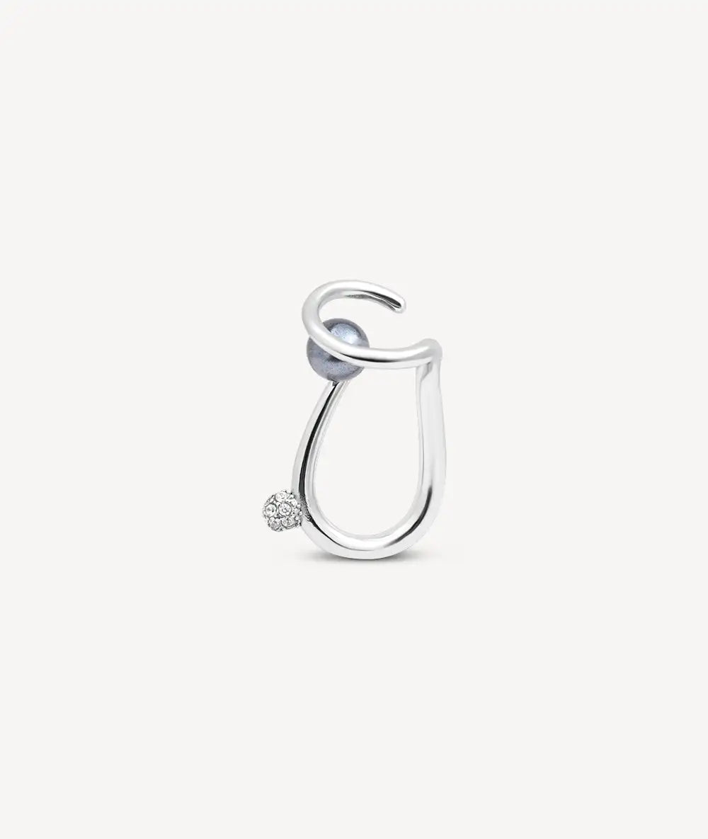 Ear cuff argenté avec amas de zircons et perle d'eau douce YUNA S