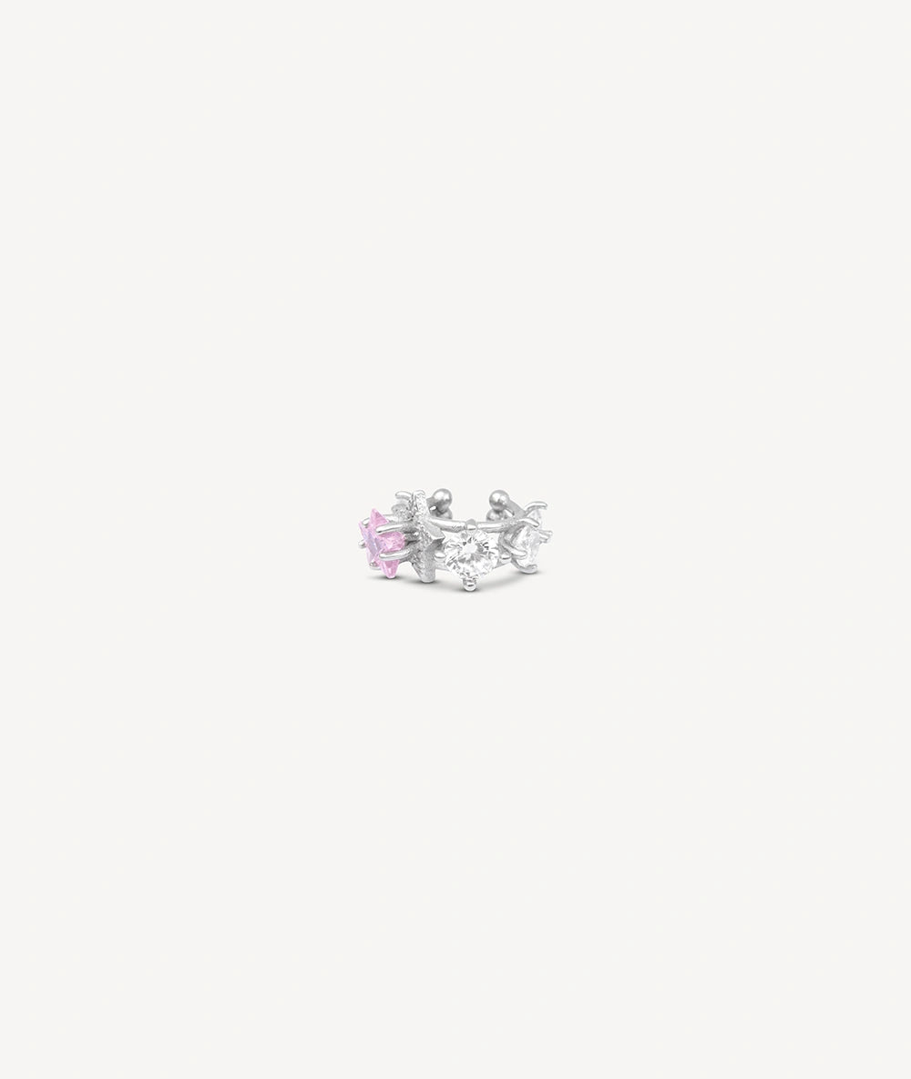 Ear cuff argenté et zircon rose étoile KOTORI POP S