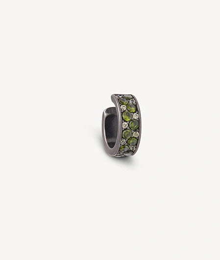 Ear cuff argenté et zirconiums verts et jaunes effet vintage GEMMA VS 3,5mm