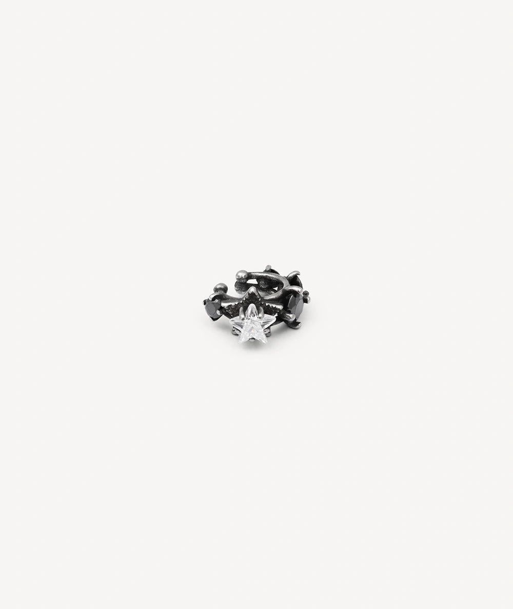 Silver ear cuff with vintage-effect star-shaped zircons KOTORI VS