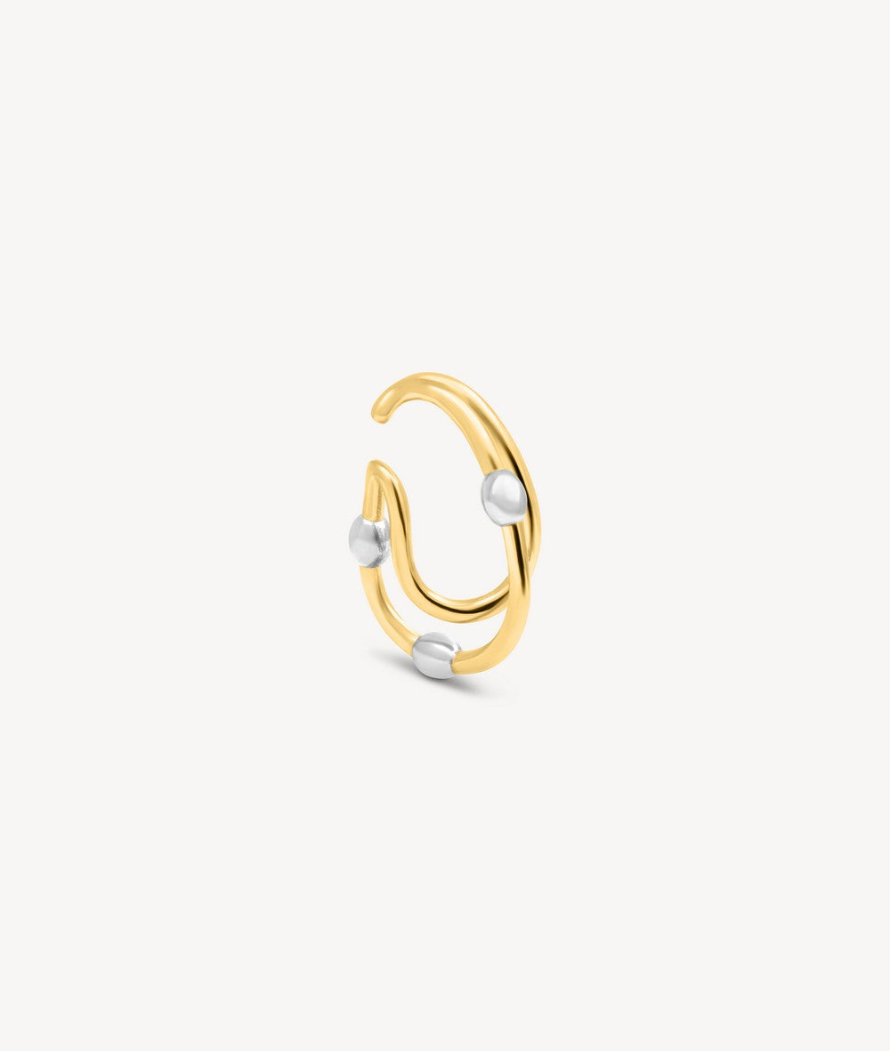 Rounded gold ear cuff with silver beads SUGAR BI