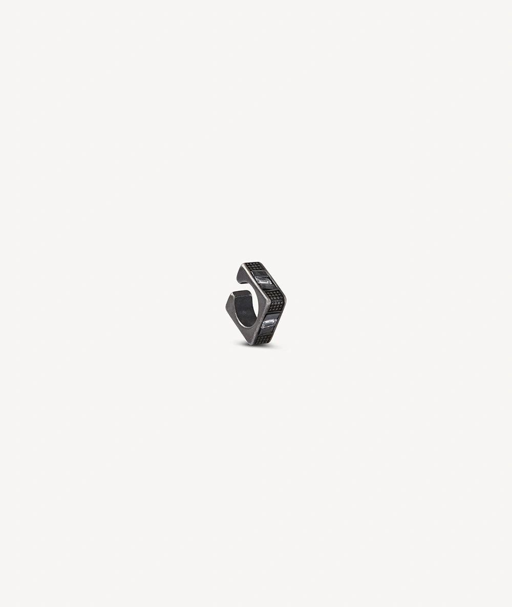 Ear cuff carré argenté et oxydes de zirconium noirs et blancs effet vintage SHINSEI VS