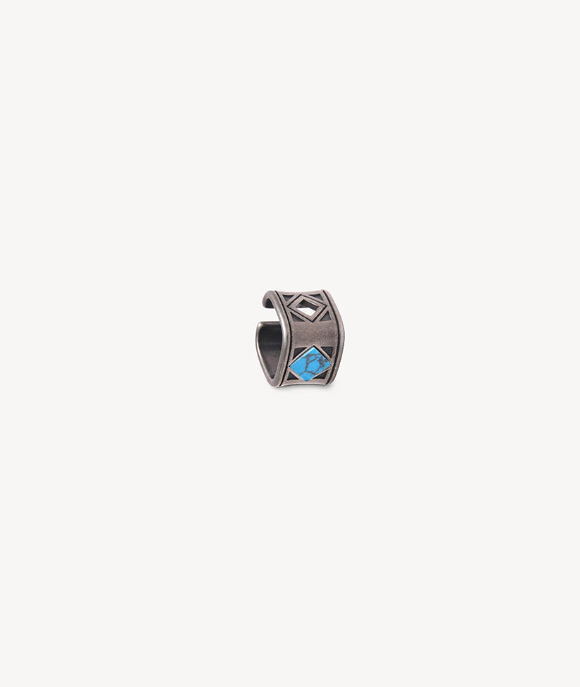 Ear cuff carré argenté et pierres turquoise effet vintage SHOMA VS 4,5mm