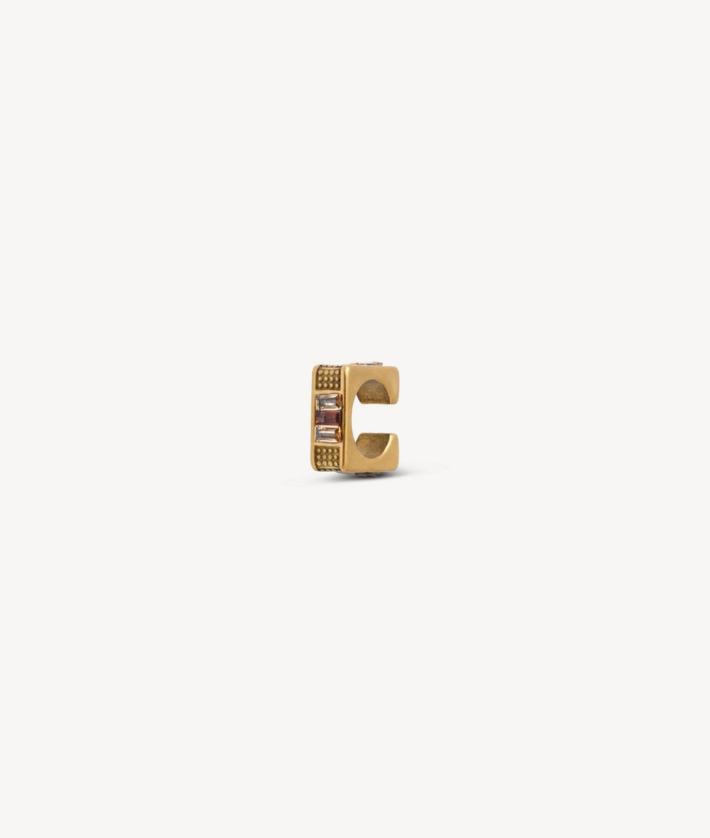 Square gold ear cuff with brown and white cubic zirconia, vintage effect, SHINSEI VG