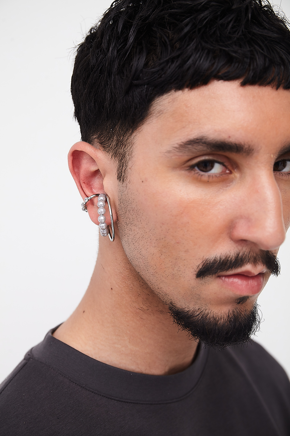 Ear cuff créole triple argenté et perles d'eau douce Misty S