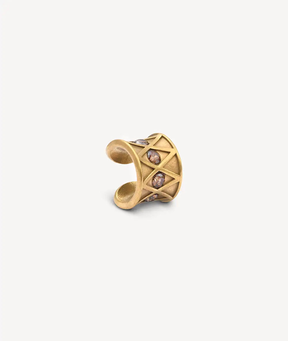 Gold ear cuff with champagne zirconia for a vintage effect KURO L VG