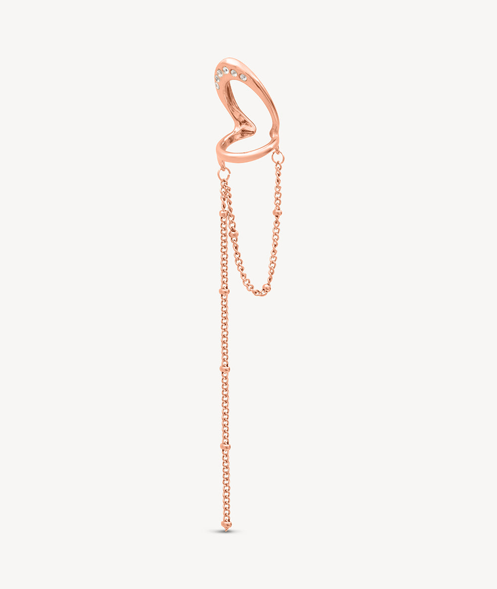 Ear cuff double rose gold avec chaîne pendante et zirconiums blancs LUNAR RG