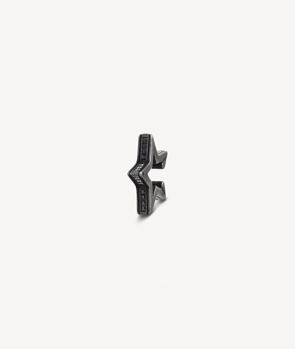Silver star ear cuff with black and white zirconia for a vintage effect, ROKU VS