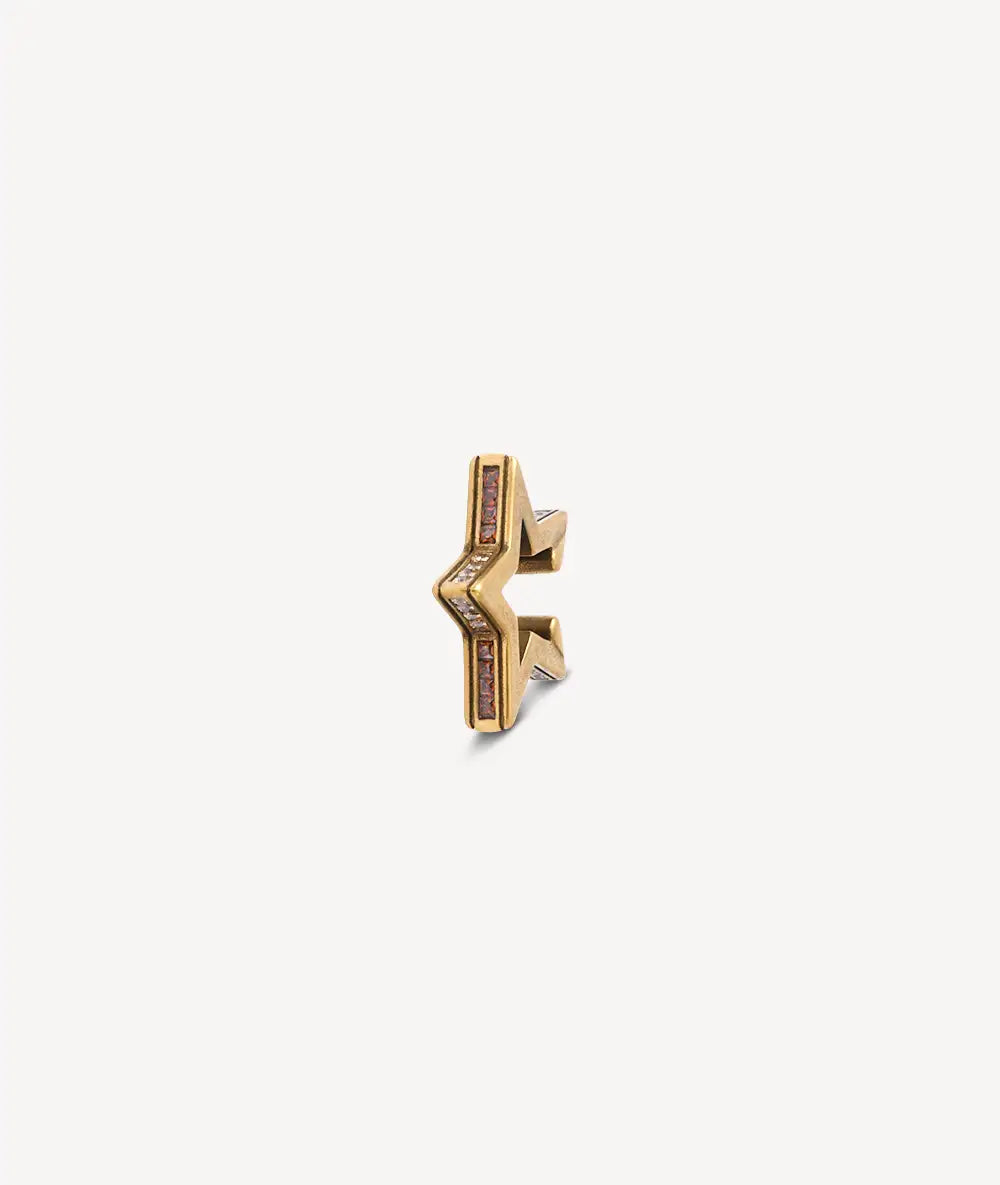 Gold star ear cuff with brown and white cubic zirconia, vintage effect, ROKU VG