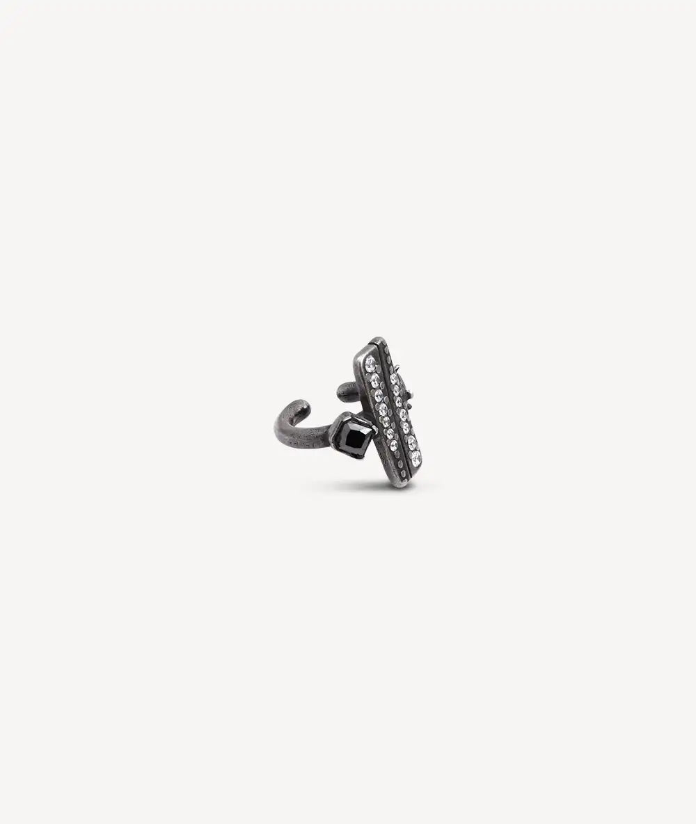 KIBA VS Geometric Silver Ear Cuff with Black and White Zirconia Vintage Effect