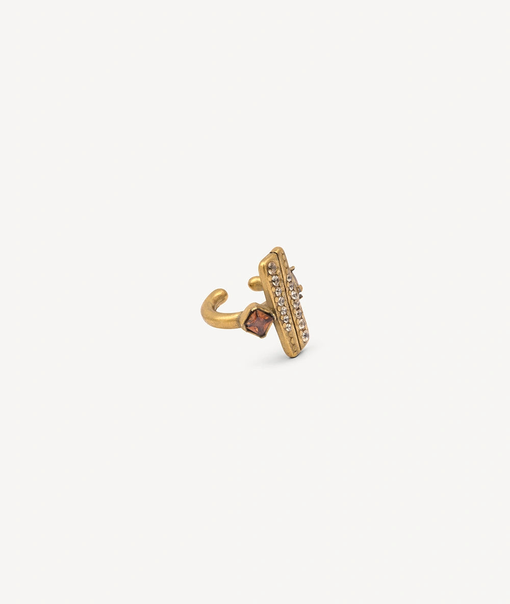 KIBA VG Vintage-Effect Geometric Gold Ear Cuff with Brown and Champagne Zirconia