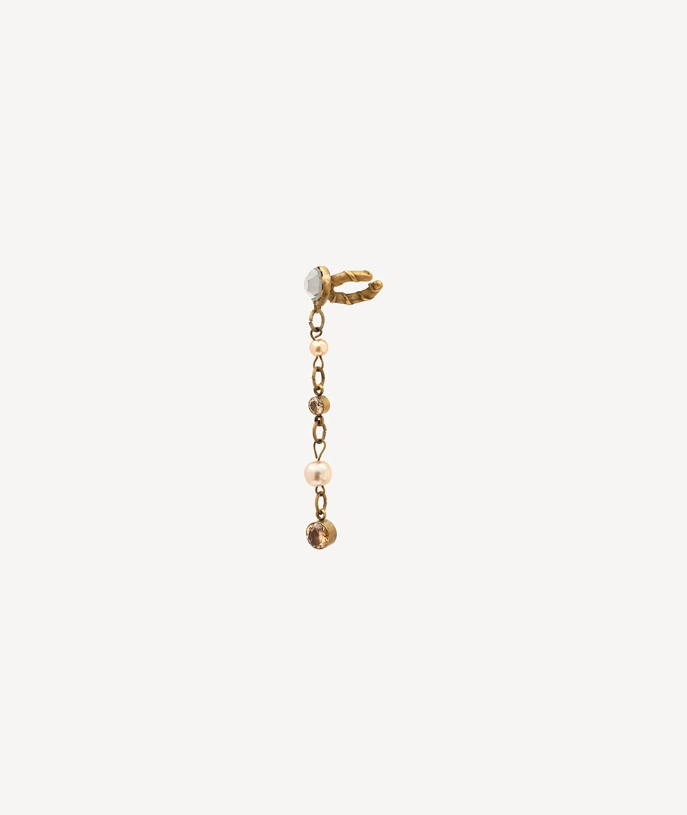 Gold-plated ear cuff pendant with champagne-effect zirconia, DENRAI VG