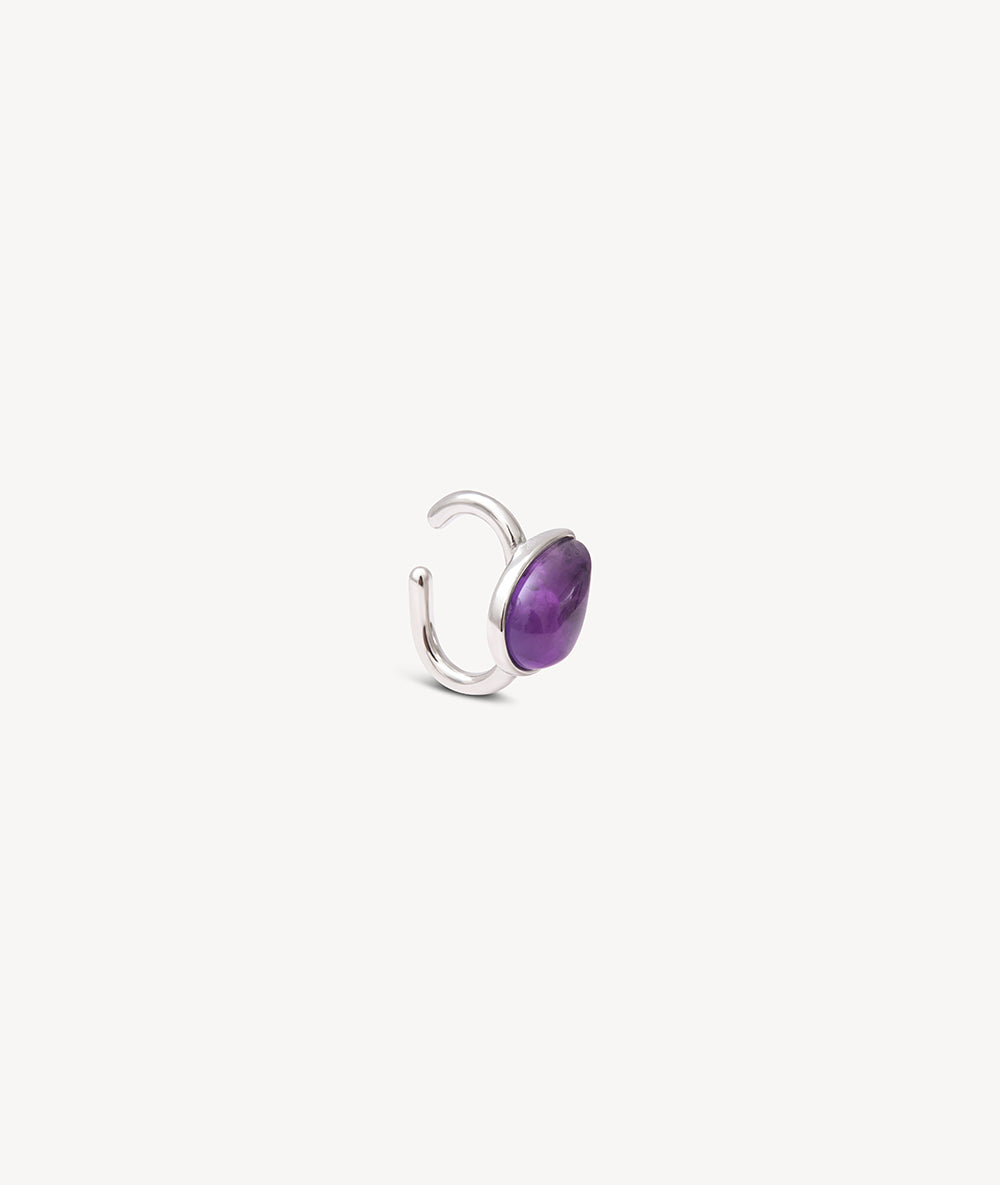 Ear cuff rond argenté avec pierre naturelle améthyste ASTA S