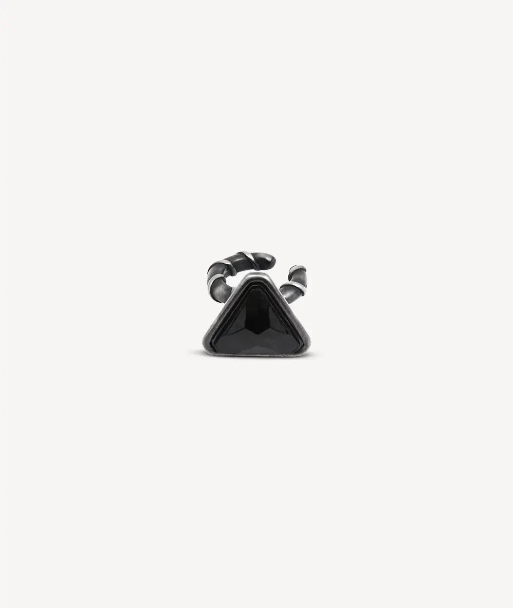 Ear cuff rond argenté avec zirconium noir effet vintage ARASHI VS A