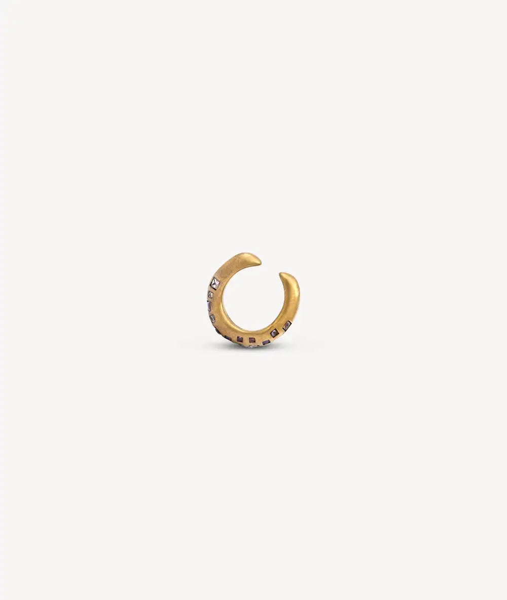 Round gold ear cuff with brown and champagne zirconia, vintage effect, RETSU VG