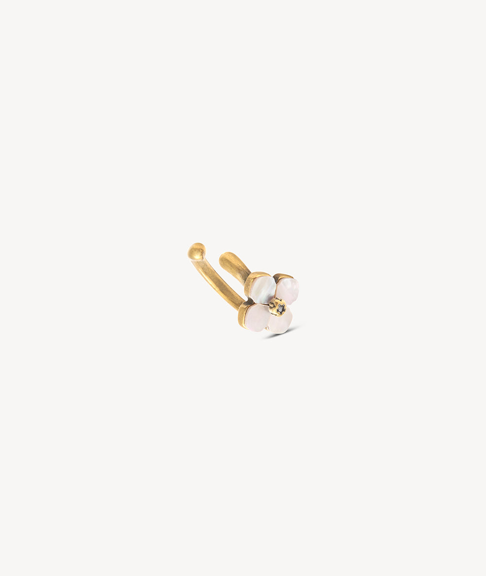 Ear cuff rond doré mat  avec nacre motif fleur effet vintage POPPY VG