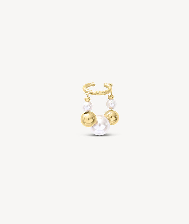 Ear cuff rond pendant argenté avec perles KOTA G