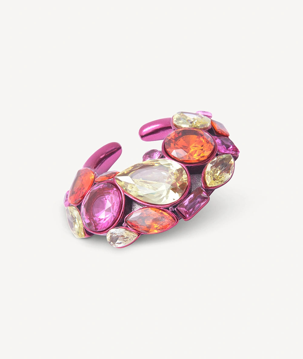 Ear cuff rose fuschia zircons oranges et verts Dahlia P