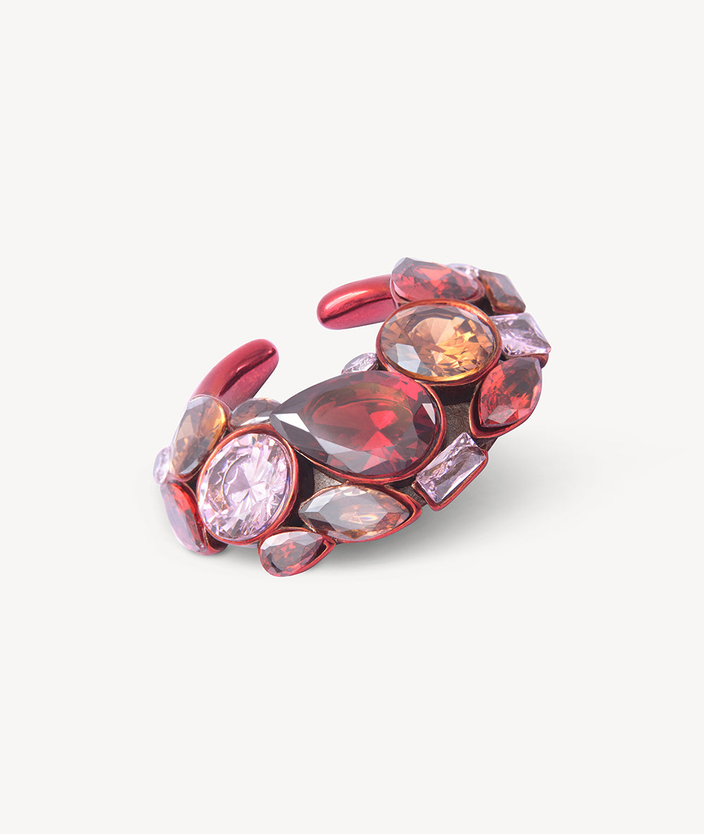 Ear cuff rouge zircons roses et marrons Dahlia R