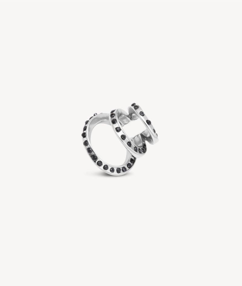 Ear cuff triple argenté et zirconiums noirs Ridley Star S B