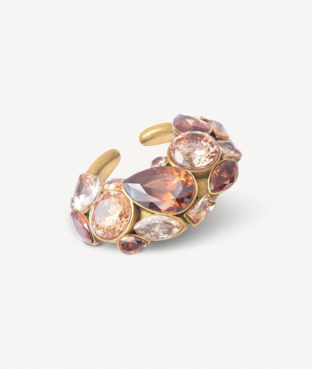 Ear cuff vintage doré zircons champagnes et marrons Dahlia VG
