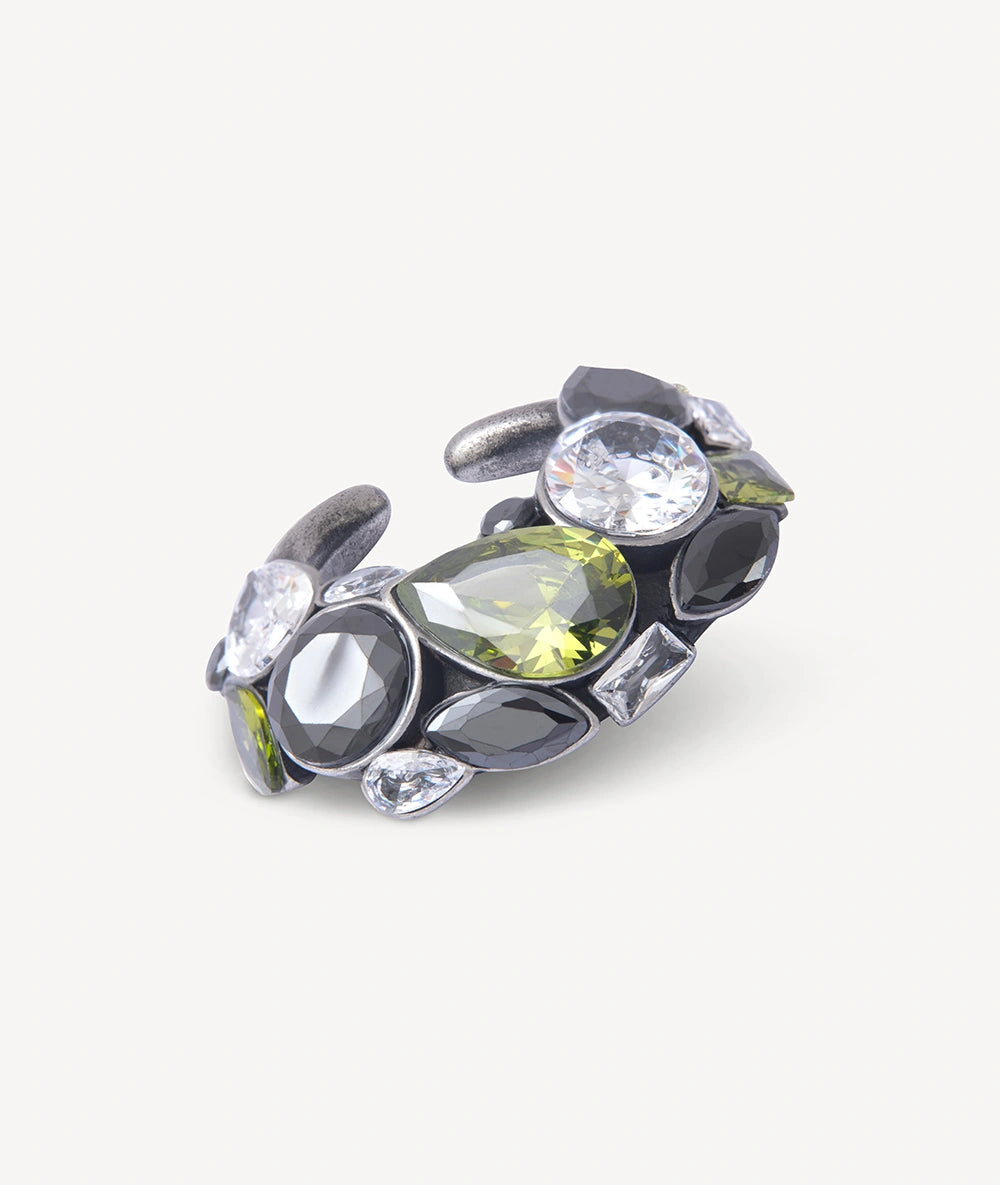 Ear cuff vintage silver zircons gris et verts Dahlia VS