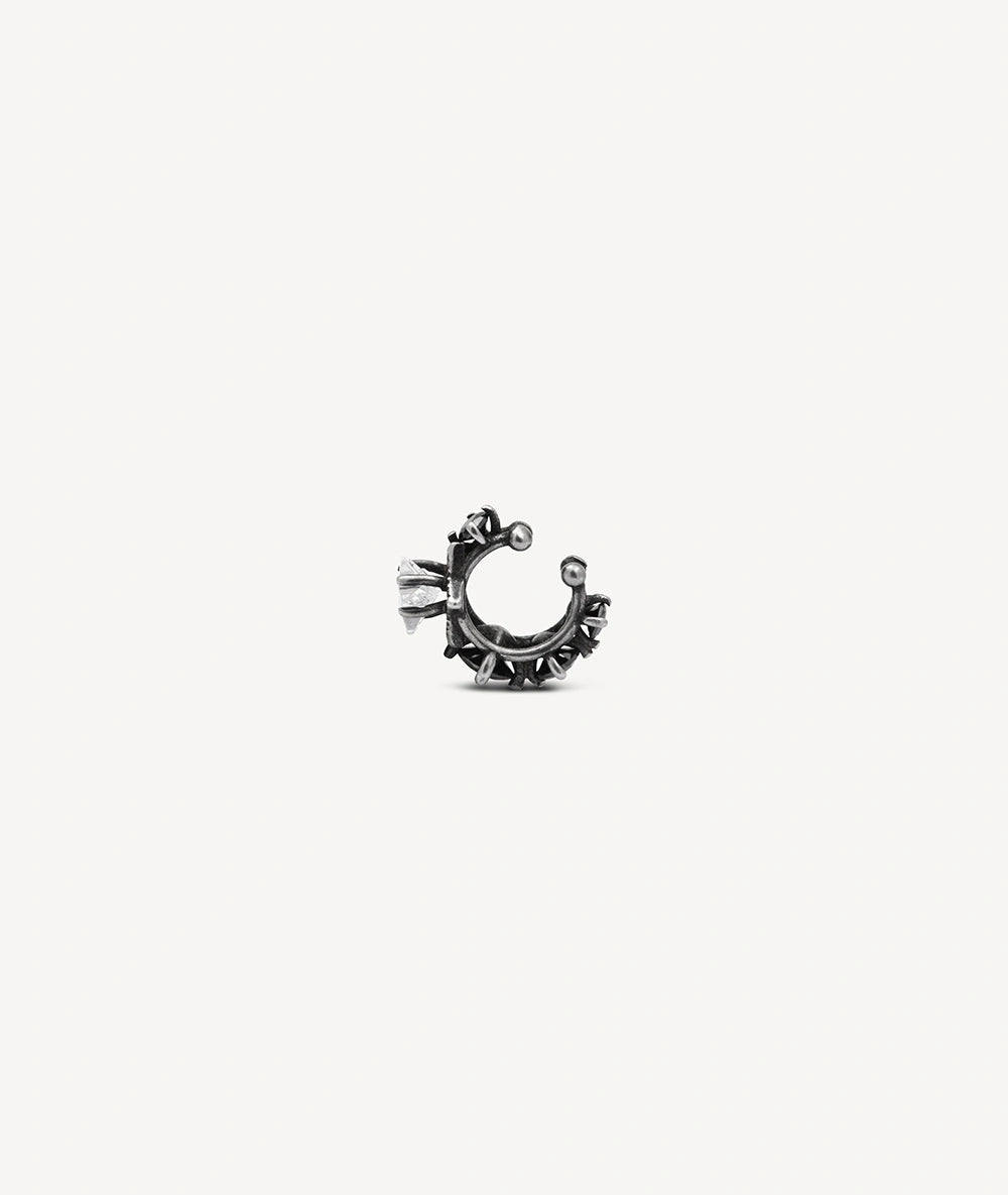 Silver ear cuff with vintage-effect star-shaped zircons KOTORI VS