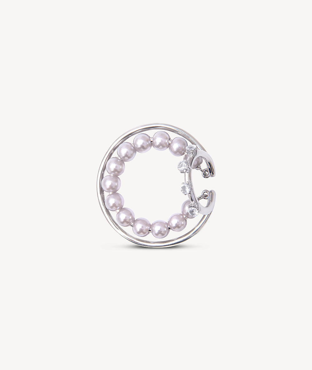 Ear cuff créole triple argenté et perles d'eau douce Misty S