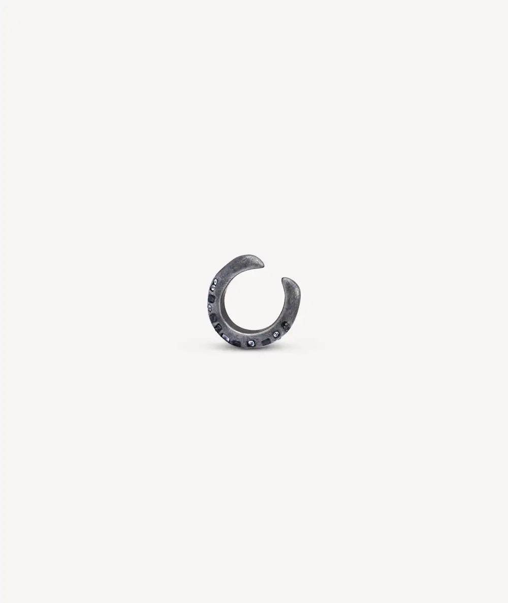 Round silver ear cuff with black and white zircons, vintage effect, RETSU VS
