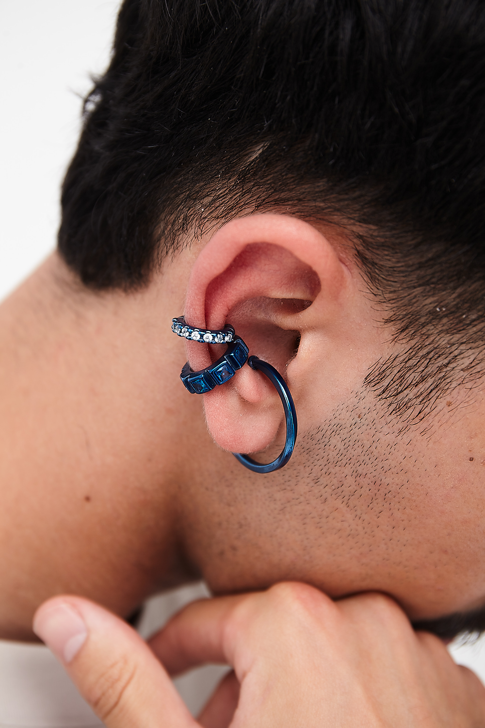 Ear cuff rond bleu et zircons blancs Abi S MB