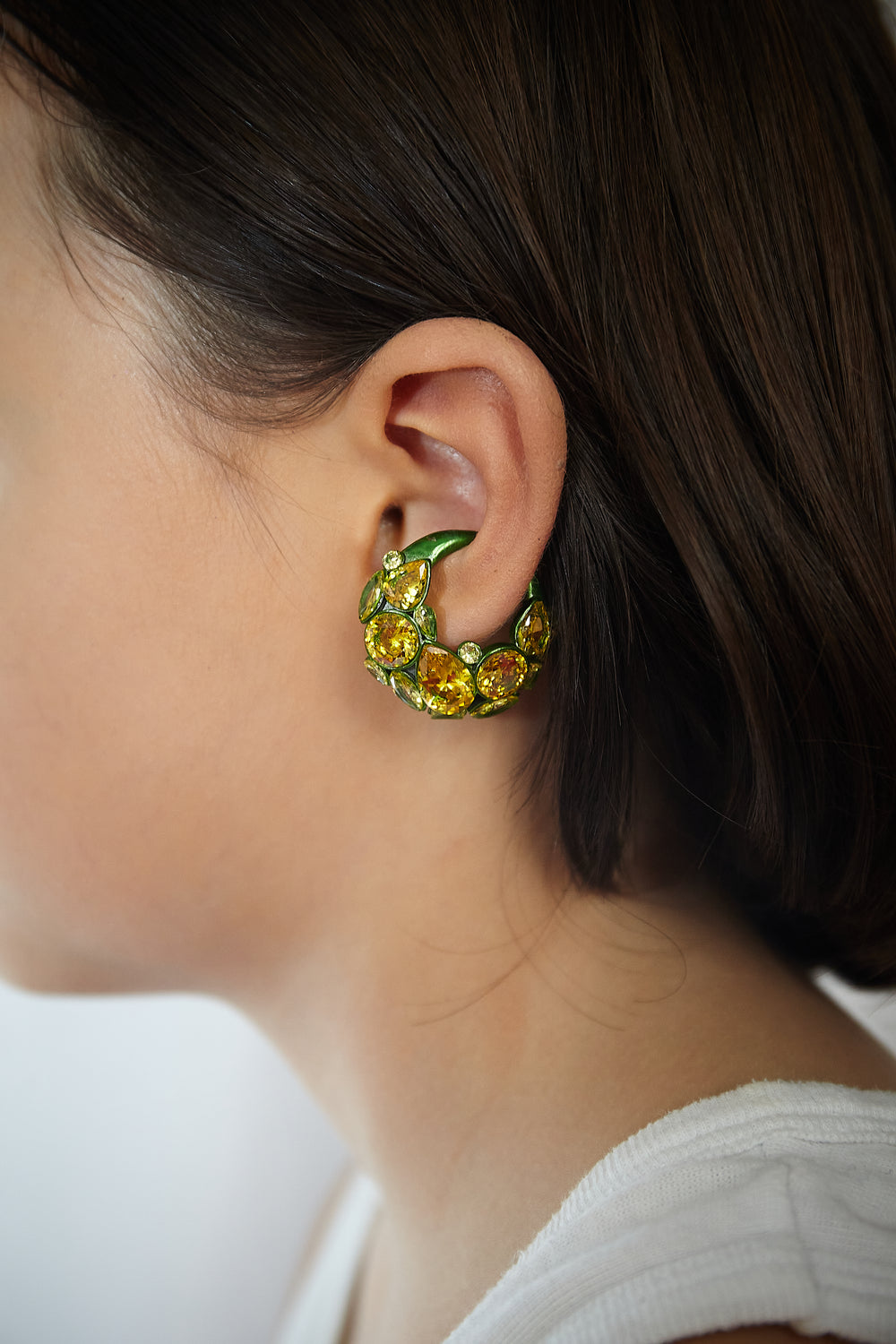 Ear cuff vert avec zircons jaunes DAHLIA SG B