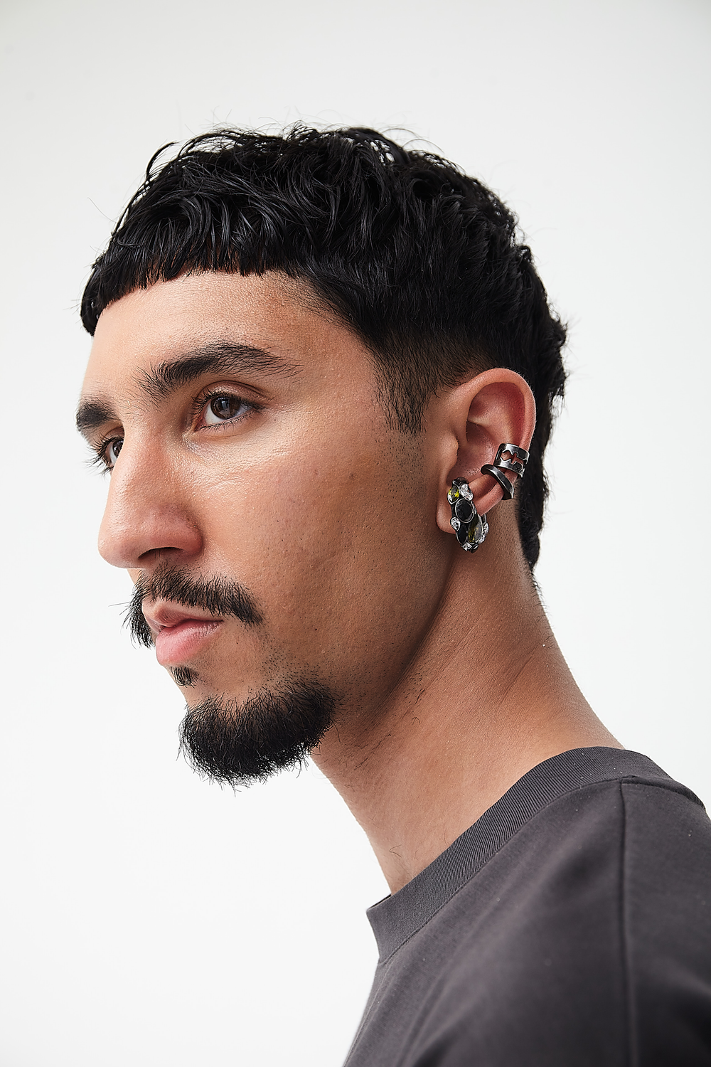 Ear cuff vintage silver zircons gris et verts Dahlia VS
