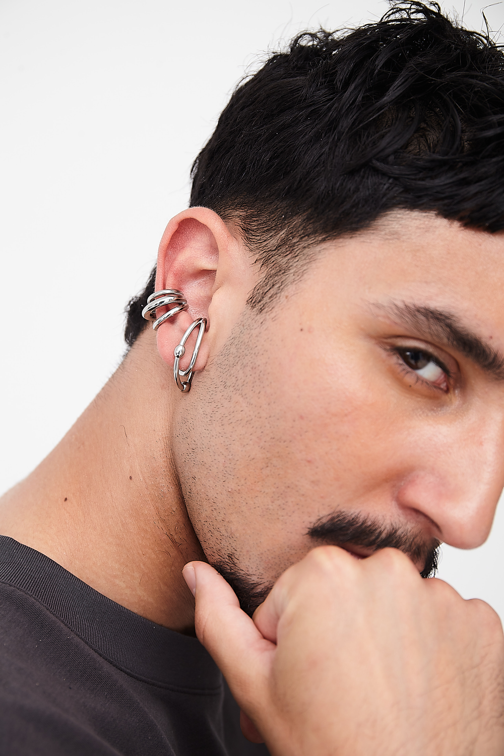 Silver rounded ear cuff with SUGAR S balls