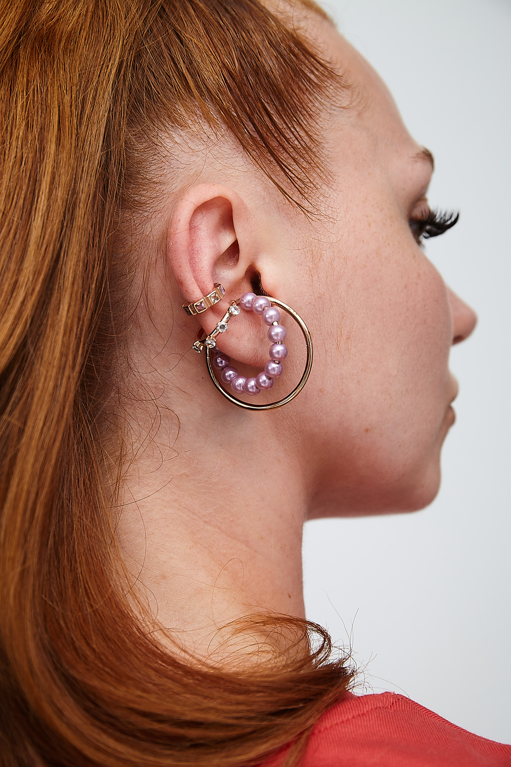 Ear cuff créole triple or rose et perles d'eau douce Misty RG