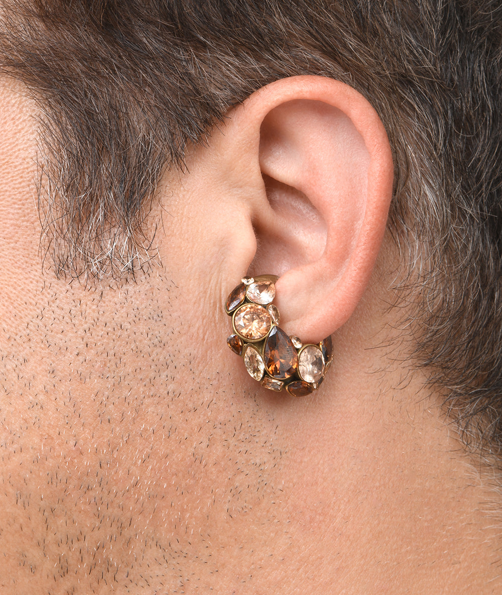 Ear cuff vintage doré zircons champagnes et marrons Dahlia VG