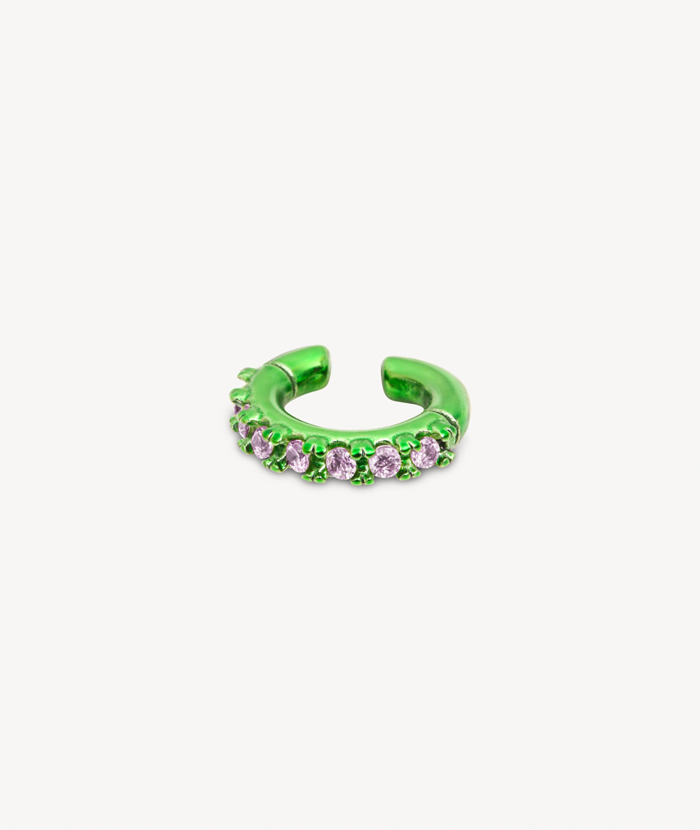 Ear cuff rond vert et zircons roses Abi S SG B