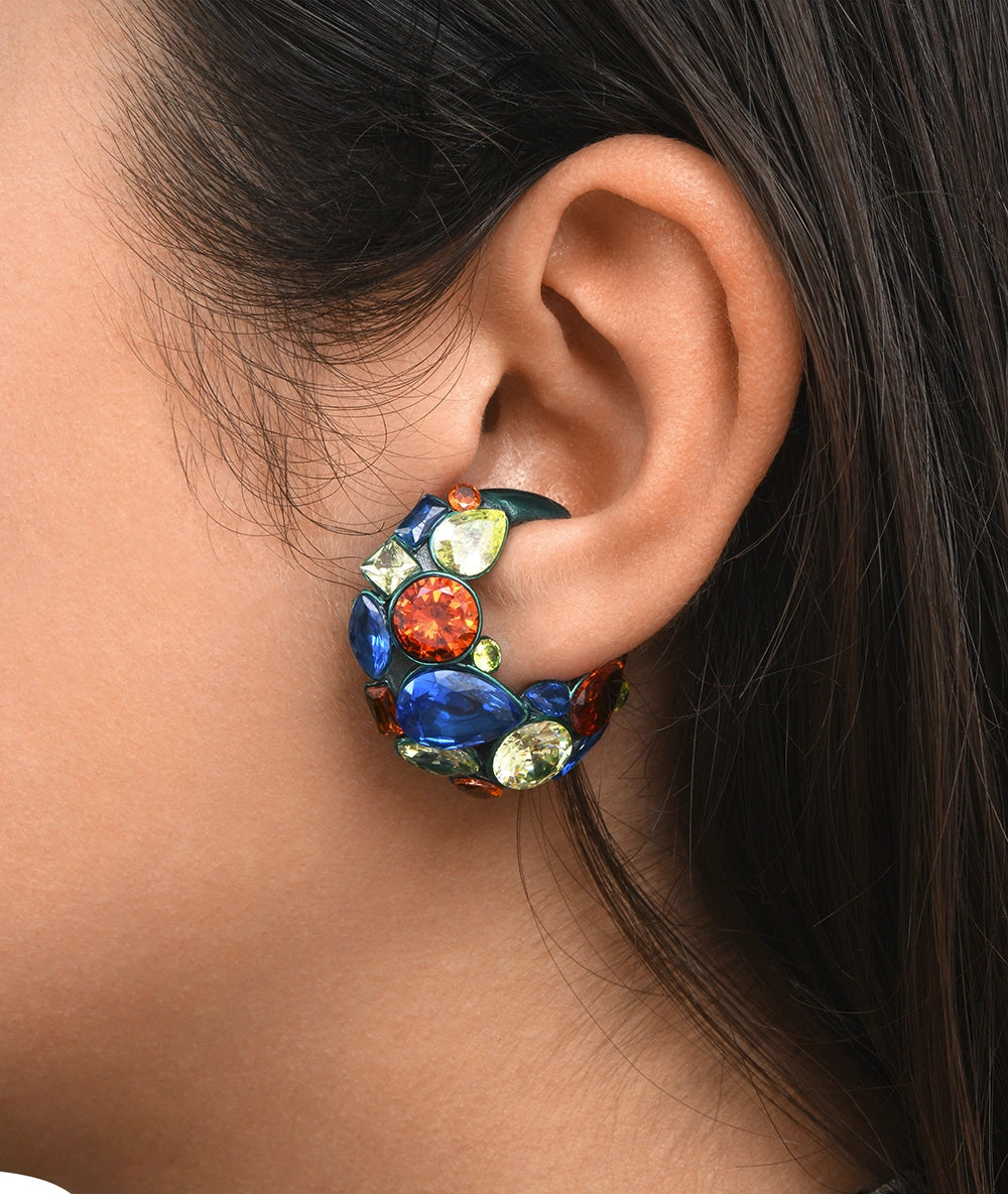 Ear cuff turquoise zircons verts et oranges Dahlia T