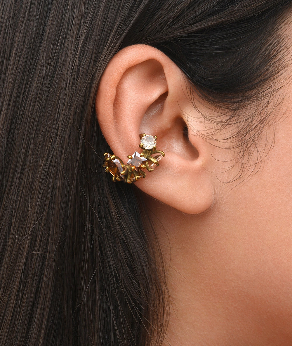 Ear cuff effet vintage doré et pierres champagnes et marrons JAKI VG