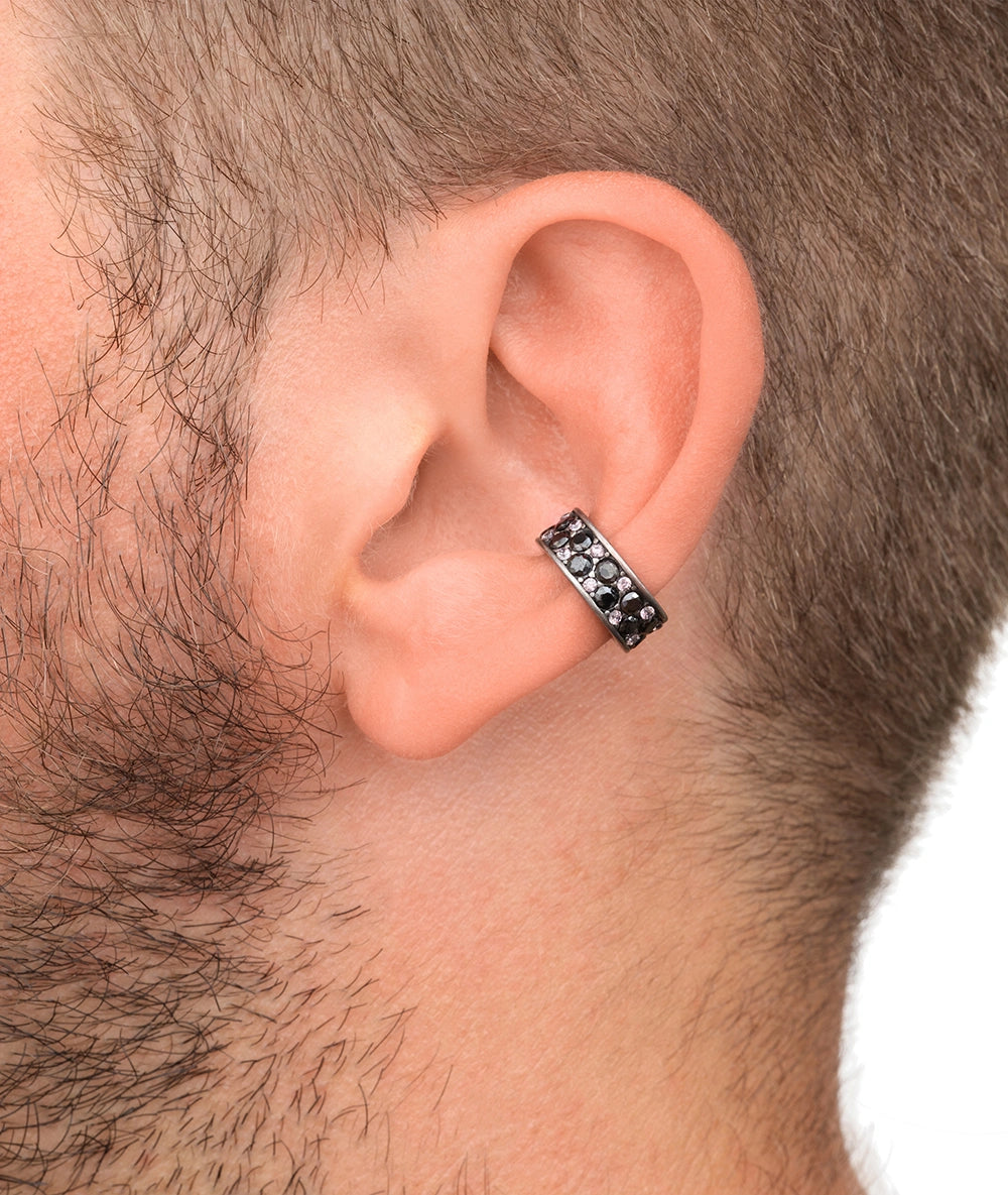 Ear cuff argenté vintage et zirconiums noirs et roses effet vintage GEMMA VS B