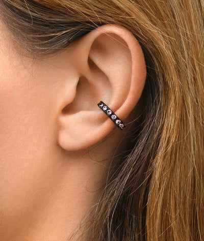 Ear cuff rond noir et zircons roses Abi S BL - YParis