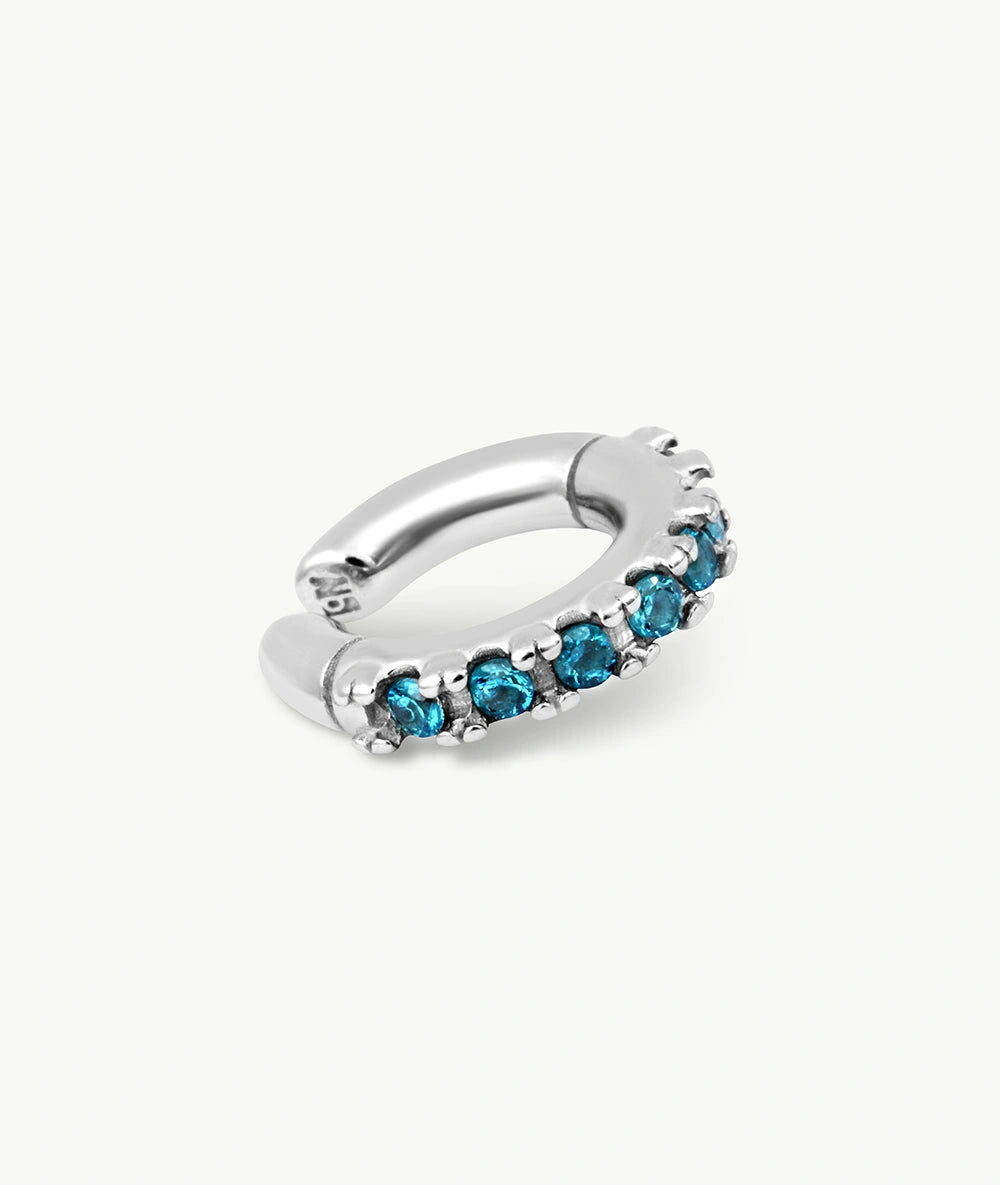 Ear cuff rond argenté et zircons bleus Abi S S