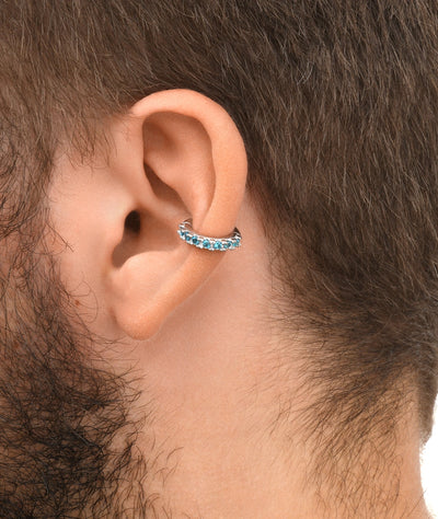Ear cuff rond argenté et zircons bleus Abi S S