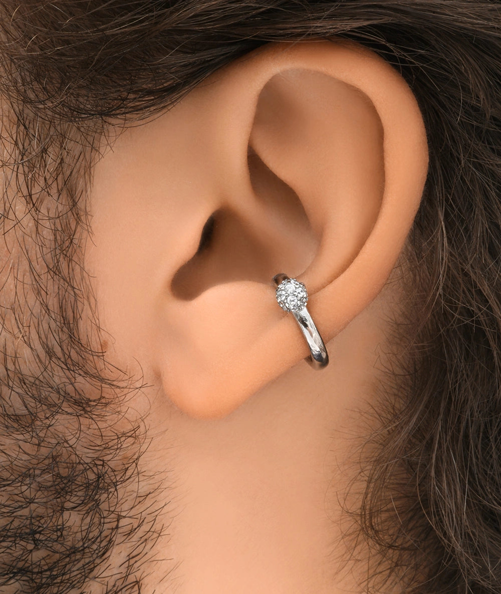 Ear cuff rond argenté avec zircons STELLA S