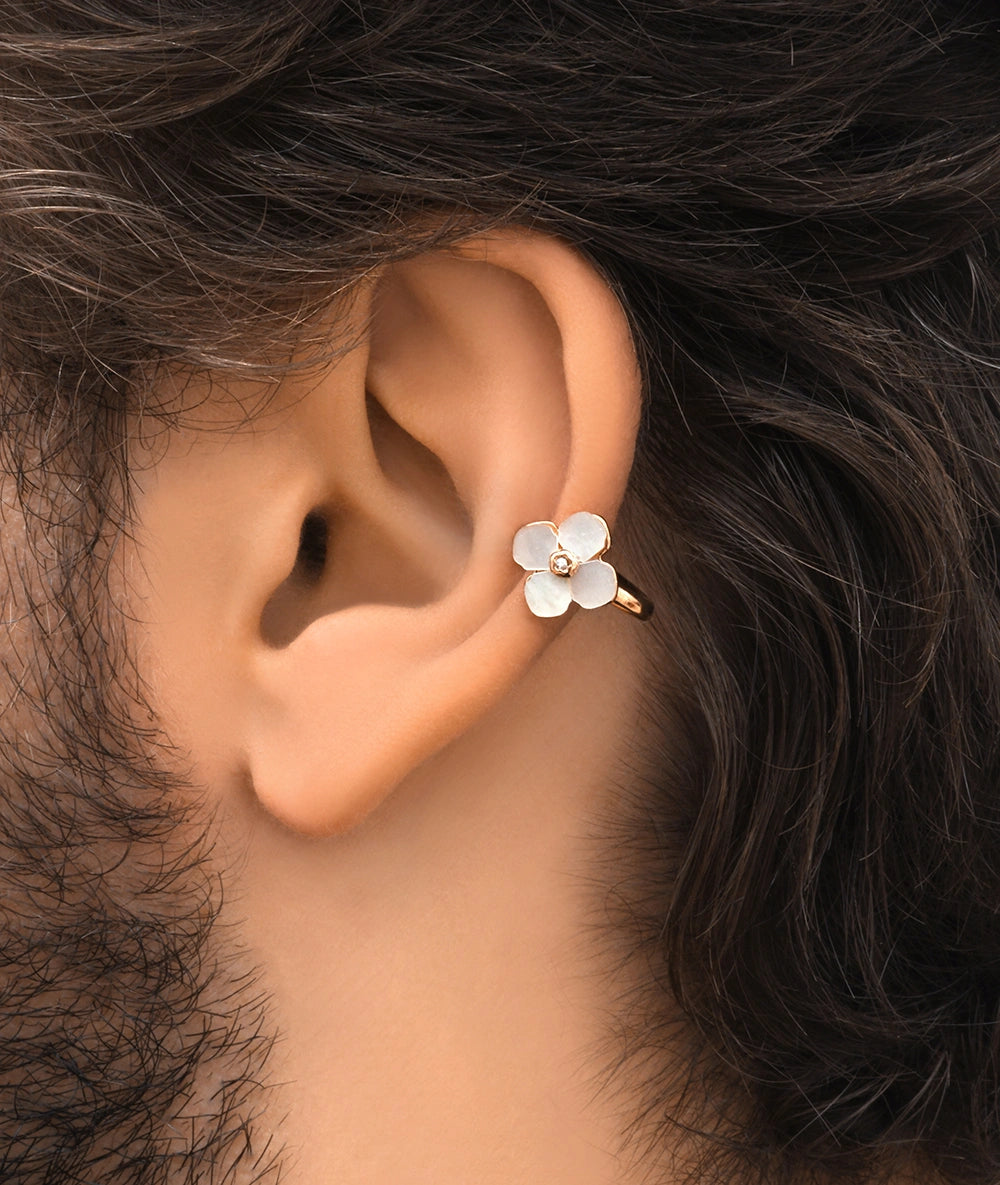 Ear cuff rond or rose avec perles d'eau douce motif fleur POPPY RG