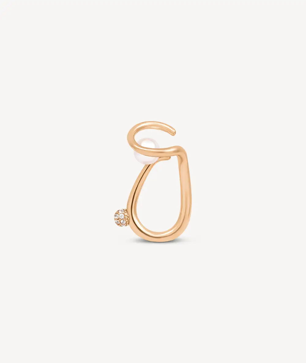 Ear cuff or rose avec amas de zircons et perle d'eau douce YUNA RG