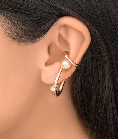 Rose gold ear cuff with cluster of zircons and freshwater pearl YUNA RG - YParis