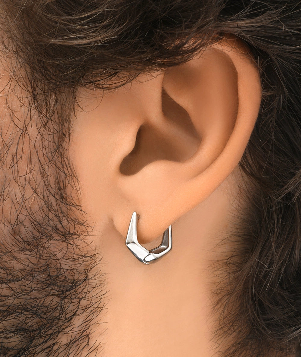 Boucle d'oreille créole géométrique argentée OTO S